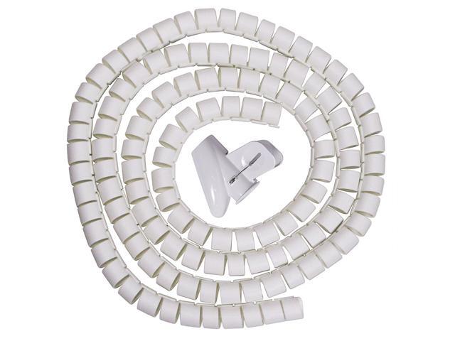 10mm Flexible Spiral Tube Cable Wire Wrap Computer Manage Cord White 5Ft w Clip