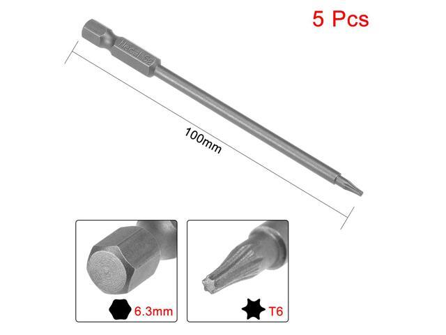 5pcs 100mm Long 1/4' Hex Shank T6 Magnetic Torx Head Screwdriver Bits S2 High Alloy Steel
