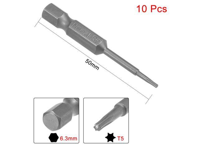 10pcs 50mm Long 1/4' Hex Shank T5 Magnetic Torx Head Screwdriver Bits S2 High Alloy Steel