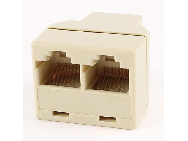 Unique Bargains RJ45 8P8C Female Plug Jack Telephone Cord Converter Coupler Beige