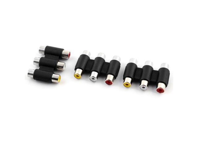 Audio Metal Female to Female 3 RCA AV Coupler Cable Adapter Connector Black 3pcs