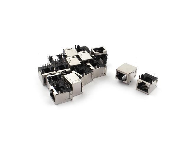 15Pcs RJ45 8 Forward Pins Shielded Modular PCB Jack Ports Sockets 18mm Length