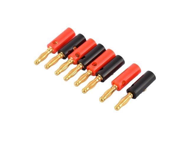 8pcs Red Black Plastic Jacket Audio Speaker Cable Banana Plug Adapter Connector