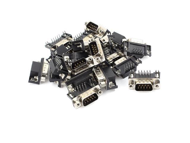 Unique Bargains 20 Pieces Panel Mount Right Angle DB9 RS232 Serial Male Socket Adapter Connector