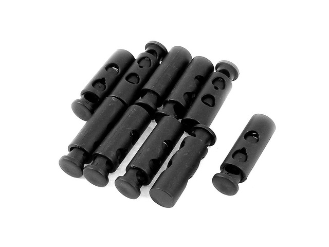 Spring Loaded 6mm Dia Double Hole Cord Locks Stoppers Toggle End Black 10Pcs