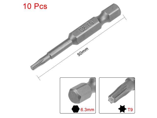 10pcs 50mm 1/4' Hex Shank T9 Magnetic Torx Head Screwdriver Bits S2 Alloy Steel