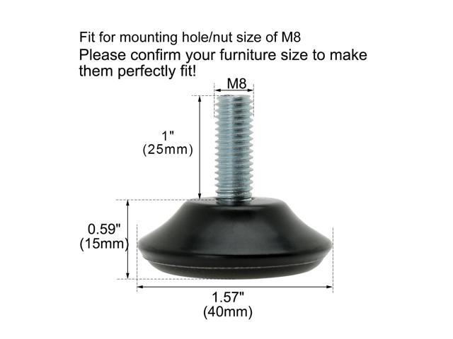 M8 x 20 x 40mm Furniture Glide Leveling Feet Pad Adjuster for Cabinet Leg 4pcs
