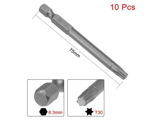 10pcs 75mm Long 1/4' Hex Shank T30 Magnetic Torx Head Screwdriver Bits S2 High Alloy Steel