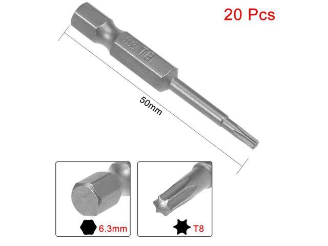 20pcs 50mm Long 1/4' Hex Shank T8 Magnetic Torx Head Screwdriver Bits S2 High Alloy Steel