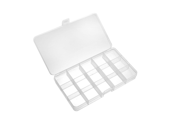 Component Storage Box - Plastic Fixed 15 Grids Electronic Component Containers Tool Boxes Clear White 170x100x23mm