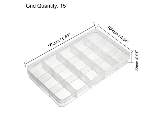 Component Storage Box - Plastic Fixed 15 Grids Electronic Component Containers Tool Boxes Clear White 170x100x23mm