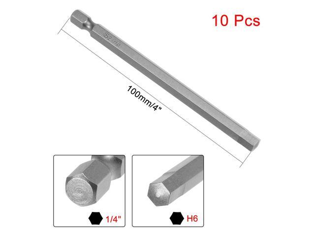 10Pcs 1/4' Hex Shank 100mm Length Magnetic Hex Head H6 Screwdriver Bits S2 Alloy Steel