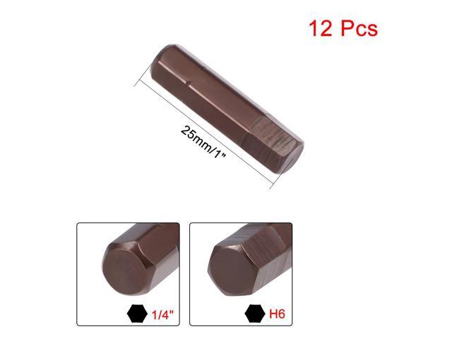 12 Pcs 1/4' Hex Shank 25mm Length Magnetic Hex Head H6 Screwdriver Bits S2 Alloy Steel
