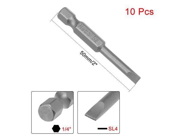 10Pcs 1/4' Hex Shank 50mm Length Magnetic SL4 Slot Head Screwdriver Bits S2 Alloy Steel