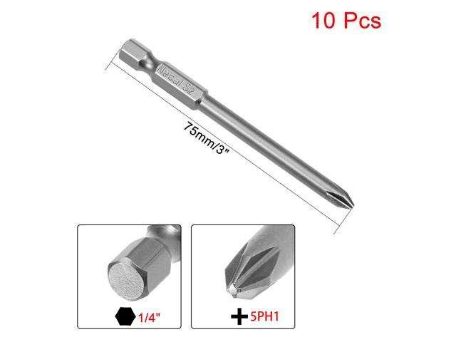 10Pcs 1/4-Inch Hex Shank 75mm Length Phillips 5PH1 Magnetic Screw Driver S2 Screwdriver Bits