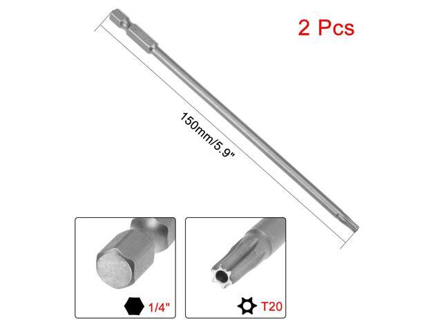2Pcs 1/4' Hex Shank 150mm Length Magnetic Torx Security Head T20 Screwdriver Bits S2 Alloy Steel