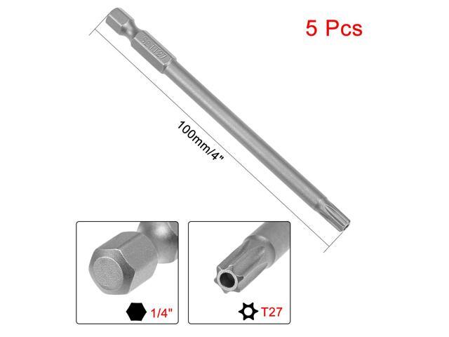 5Pcs 1/4' Hex Shank 100mm Length Magnetic Torx Security Head T27 Screwdriver Bits S2 Alloy Steel