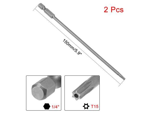 2Pcs 1/4' Hex Shank 150mm Length Magnetic Torx Security Head T15 Screwdriver Bits S2 Alloy Steel