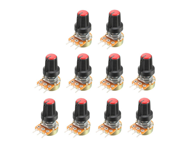 10Pcs 20K Ohm Variable Resistors Single Turn Rotary Carbon Film Taper Potentiometer with Knob