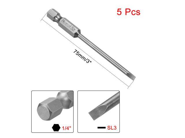 5 Pcs 1/4' Hex Shank 75mm Length Magnetic SL3 Slot Head Screwdriver Bits S2 Alloy Steel