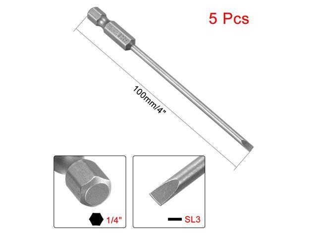 5Pcs 1/4' Hex Shank 100mm Length Magnetic SL3 Slot Head Screwdriver Bits S2 Alloy Steel