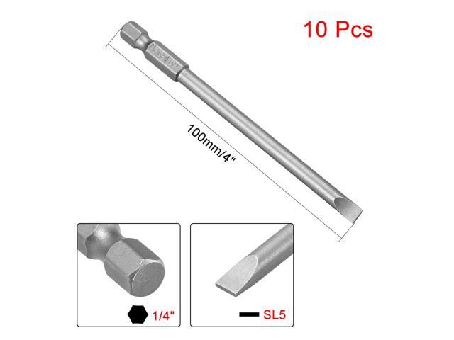 5Pcs 1/4' Hex Shank 100mm Length Magnetic SL5 Slot Head Screwdriver Bits S2 Alloy Steel