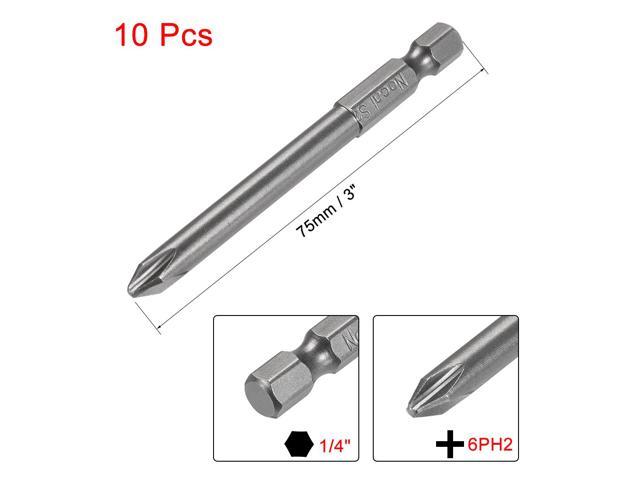 1/4-Inch Hex Shank 75mm Length Phillips Cross 6PH2 Magnetic Screw Driver S2 Screwdriver Bits 10pcs