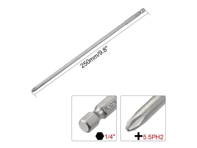 2pcs 1/4-Inch Hex Shank 250mm Length Phillips 5.5PH2 Magnetic Screw Driver S2 Screwdriver Bits