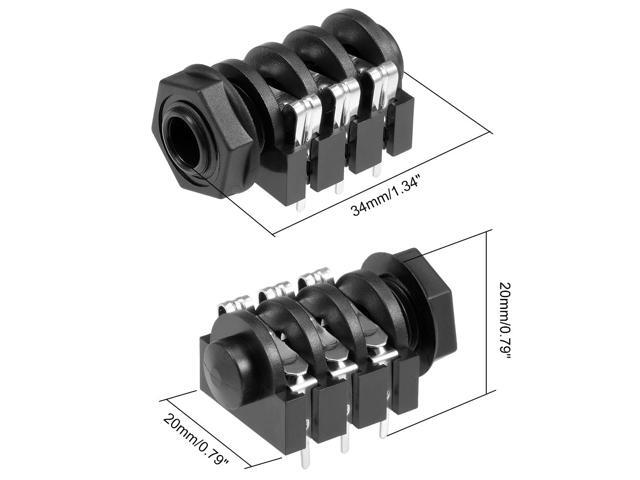 PCB Mount 6.35mm 6 Pin Socket Headphone Stereo Jack Audio Video Connector Black 8Pcs