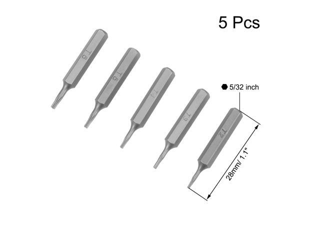 Torx Bits Set 5pcs 5/32 Inch Hex Shank Magnetic T2 T3 T4 T5 T6 Screwdriver Bit Set 28mm Length S2 Screw Driver Kit Tools