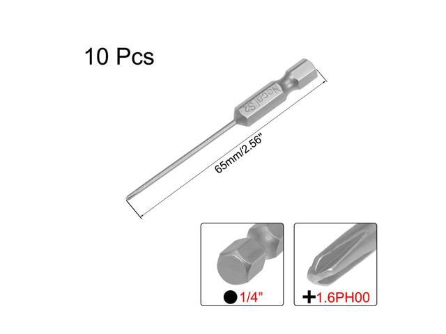 Phillips Bits 1/4-Inch Hex Shank 65mm Length Cross 1.6PH00 Magnetic Screw Driver S2 Screwdriver Bit 10Pcs