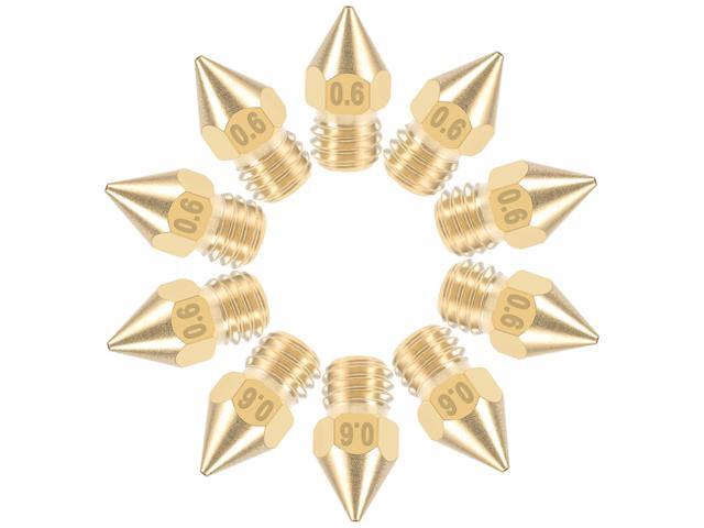 0.6mm 3D Printer Nozzle Head M6 Thread Replacement for MK8 1.75mm Extruder Print, Brass 10pcs
