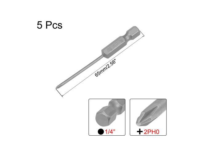 Phillips Bits 1/4-Inch Hex Shank 65mm Length Cross 2PH0 Magnetic Screw Driver S2 Screwdriver Bit 5Pcs