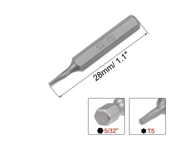 Torx Bits 5/32 Inch Hex Shank T5 Magnetic Torx Screwdriver Bit Set 28mm Length S2 Screw Driver Kit Tools