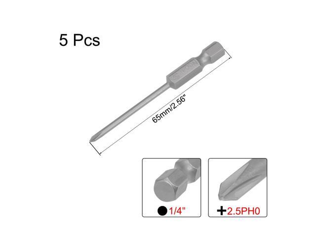 Phillips Bits 1/4-Inch Hex Shank 65mm Length Cross 2.5PH0 Magnetic Screw Driver S2 Screwdriver Bit 5Pcs