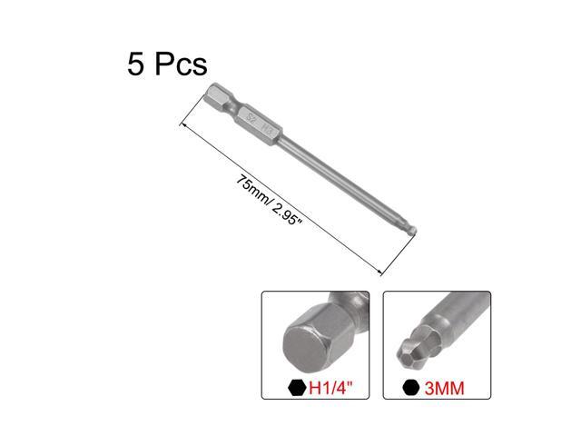 5Pcs Ball End Hex Bits 1/4 Inch Hex Shank 75mm Length Magnetic 3mm Head Screwdriver S2 Screw Driver Bit