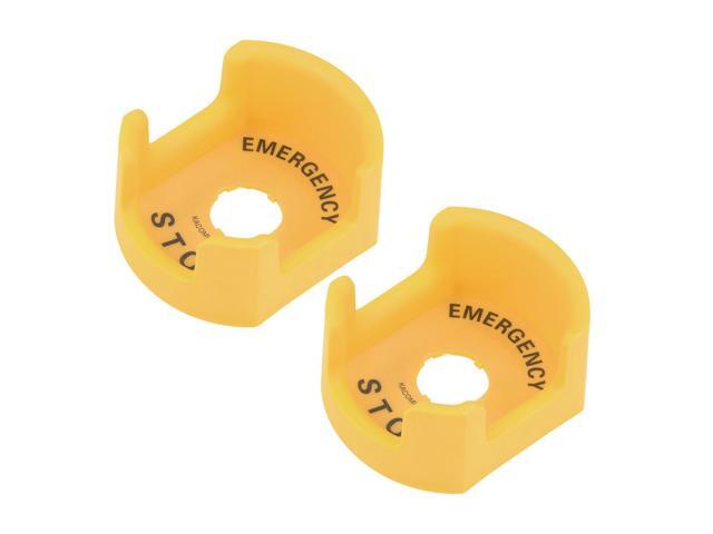 22mm Push Switch Button Protective Cover With Emergency Stop Warning Circle Yellow 2pcs