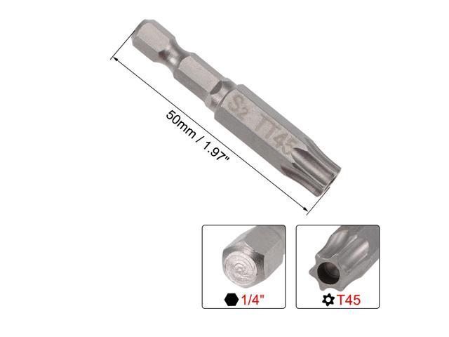 2pcs Torx Bits 1/4 Inch Hex Shank 50mm Length Magnetic T45 Security Star Screwdriver Bits S2 Alloy Steel