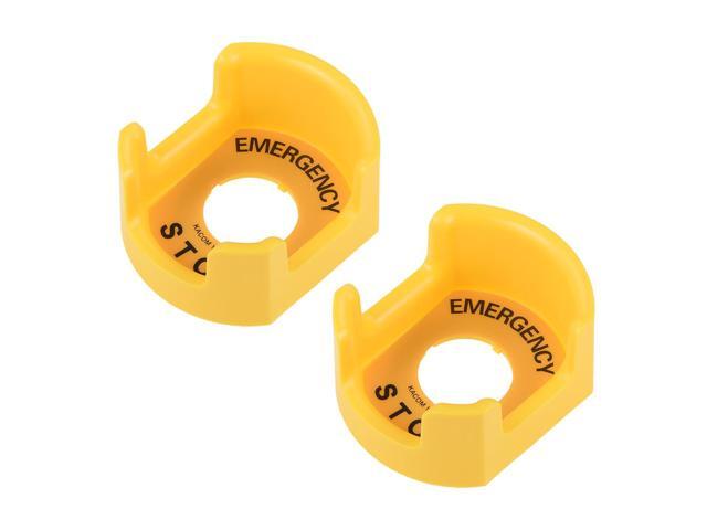 30mm Push Switch Button Protective Cover With Emergency Stop Warning Circle Yellow 2pcs