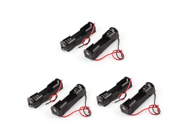 6 Pcs Wired 1 x 1.5V AA Battery Holder Plastic Case Storage Box Black