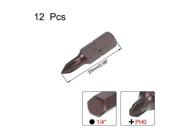 12pcs Phillips Bits 1/4inch Hex Shank 25mm Length Cross PH0 Magnetic Screw Driver S2 Screwdriver Bit