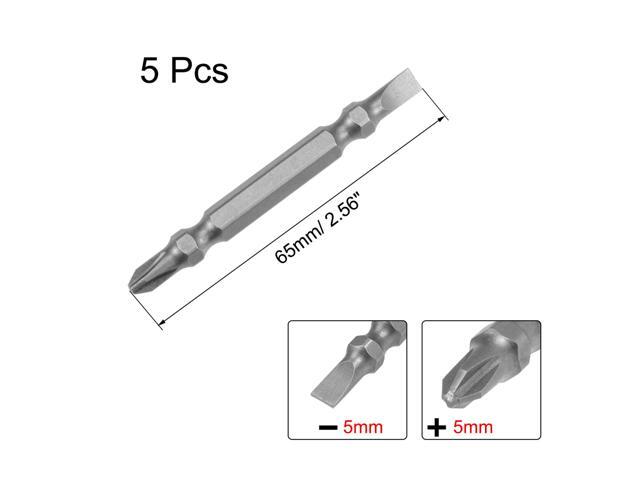 Phillips Bits 5pcs 1/4 Inch Hex Shank 65mm Length Magnetic Slotted Screwdriver 5PH2/SL5 Double Head Screw Driver Bits S2 Alloy Steel