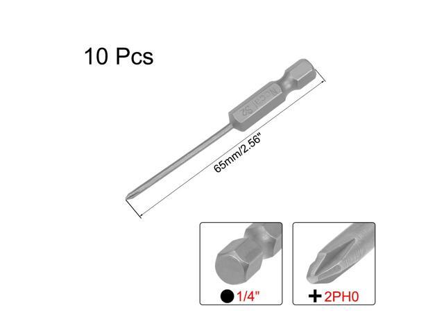 Phillips Bits 1/4-Inch Hex Shank 65mm Length Cross 2PH0 Magnetic Screw Driver S2 Screwdriver Bit 10Pcs