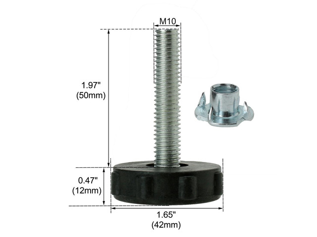 M10 x 50 x 42mm Screw on Furniture Glide Leveling Feet Floor Protector Adjuster Pad with T-nuts for Machine Sofa Leg 4pcs