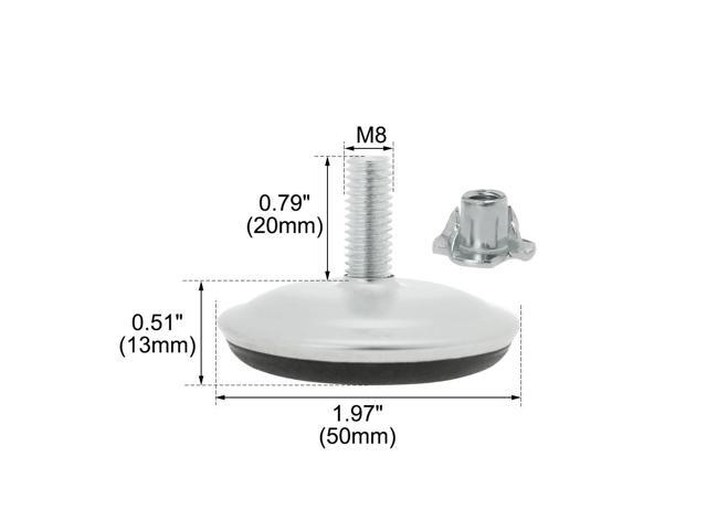 M8 x 20 x 50mm Screw on Furniture Glide Leveling Feet Equipment Protector Adjuster Cover with T-nuts for Machine Chair Leg 4pcs