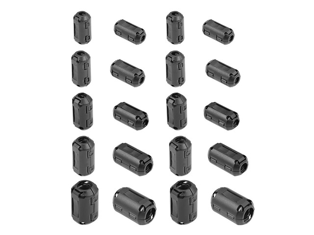 Ferrite Cores Ring 3.5mm 5mm 7mm 9mm 13mm Clip-On RFI EMI Noise Suppression Filter Cable Clip, Black 20pcs