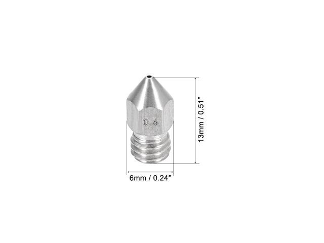 0.6mm 3D Printer Nozzle, Fit for MK8, for 1.75mm Filament Stainless Steel 5pcs