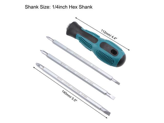 Magnetic Screwdriver 4 in 1 Dual Way Slotted Phillips Head 1/4inch Hex Shank Screwdrive Bits Set W Round Shaft Non Slip Comfortable Handle