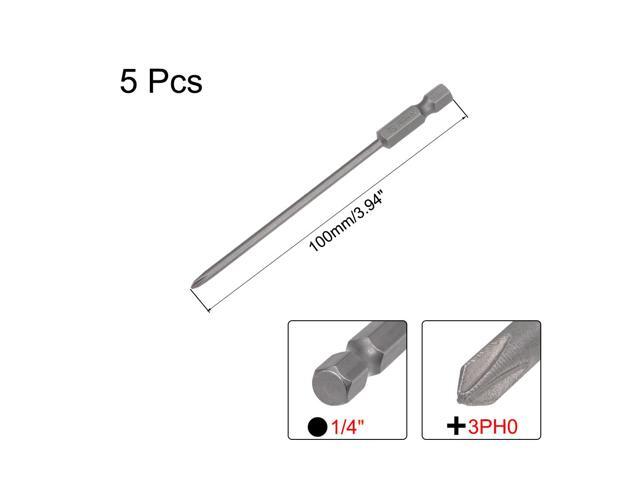5 Pcs 3mm PH0 Magnetic Phillips Screwdriver Bits, 1/4 Inch Hex Shank 3.94-inch Length S2 Power Tool