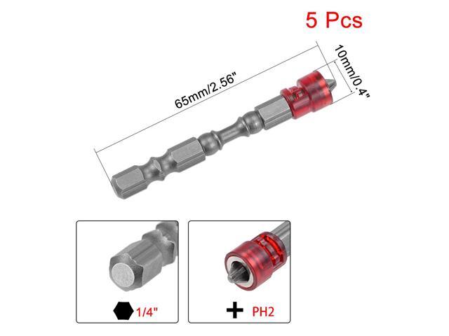 Magnetic Collar Design Phillips Cross PH2 Screwdriver Single-Head Bits Set, 1/4 Inch Hex Shank Electric Power Screw Driver Bit, 5pcs